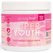 SkinnyFit Super Youth Collagen Powder, Multi Collagen Peptides with Probiotics & Hyaluronic Acid for Anti-Aging & Gut Health, Non GMO, Gluten Free, Sugar Free, Tropical Punch Flavor, 14 Servings