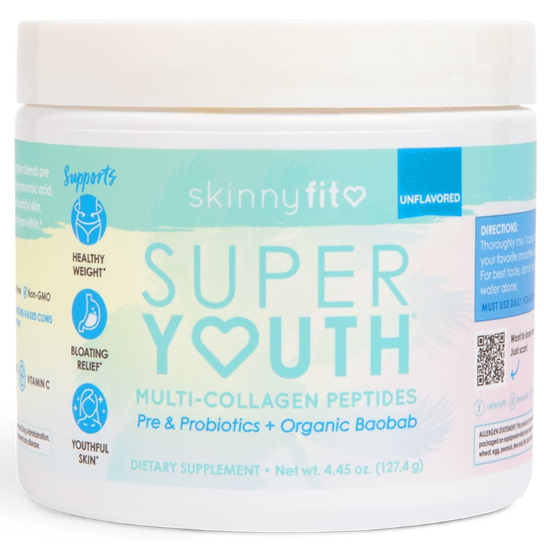 glp 1 skinny fit reviews SkinnyFit Super Youth Collagen, Multi Collagen Peptides Powder, Probiotics,  Fiber, Hyaluronic Acid, Anti-Aging, Gut Health Support, NON GMO, Gluten