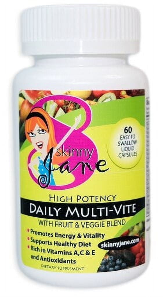Skinny Jane - Daily Multi Vitamin Formula for Dieting - Supports Weight Lose and Extra Energy - Well Being Formula - Unique Fruit Veggie Blend - 60 Easy to Swallow Liquid Caps