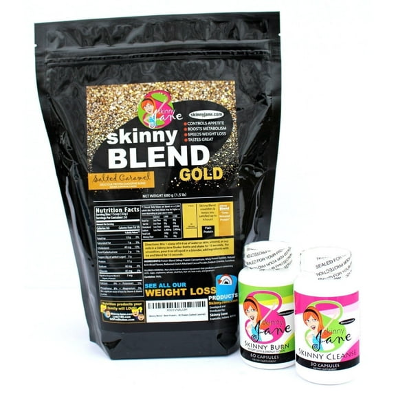 Skinny Jane - Quick Slim Kit - Delicious Protein Shakes, Burn and Cleanse Supplements, Great Jumpstart - Salted Caramel