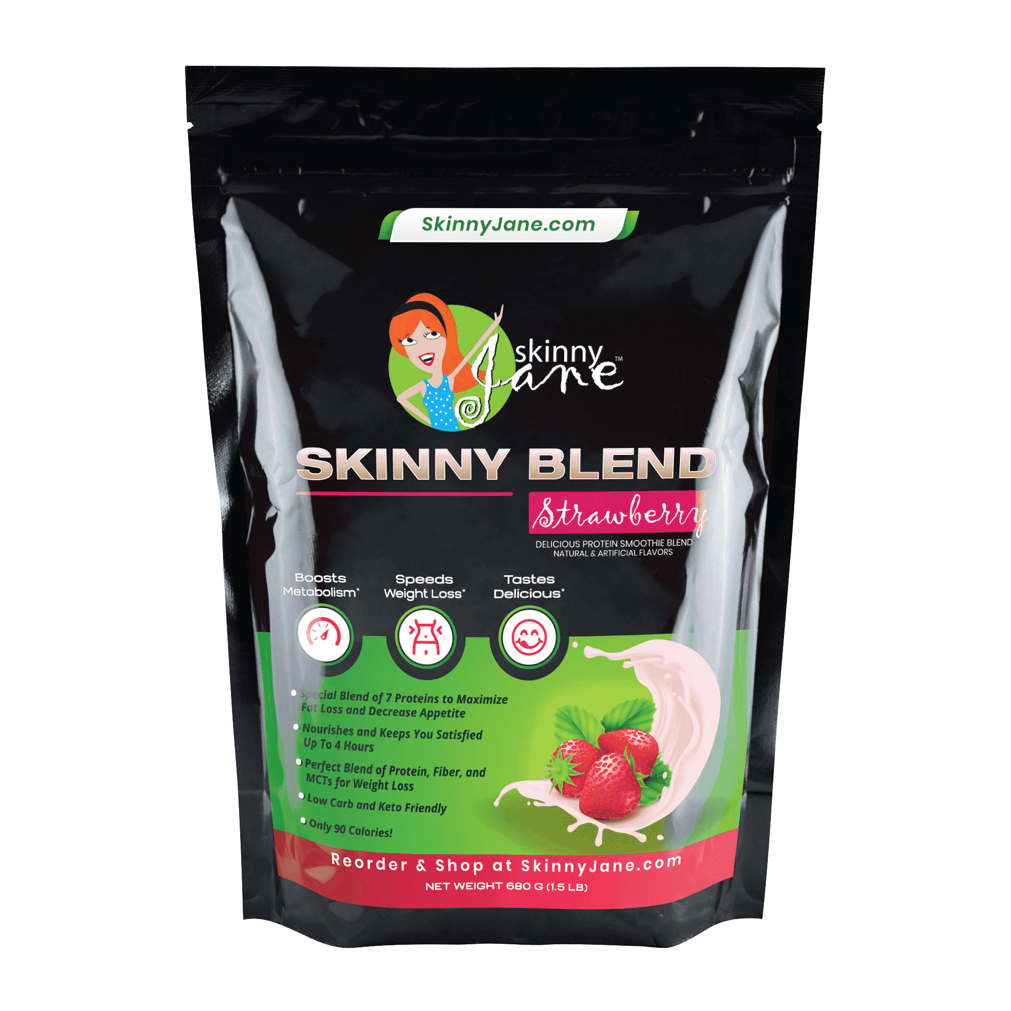 Skinny Jane Skinny Blend - Best Tasting Protein Shake - Supports Weight Loss - Meal Replacement Smoothie Powder - Low Carb Diet Supplement - Appetite Control - 30 Shakes - Creamy Strawberry