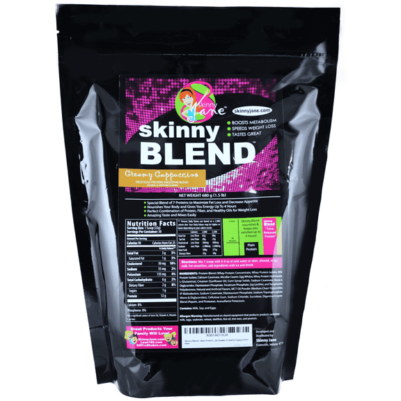 Skinny Jane Skinny Blend Shake, Low Carb & Low Sugar Protein Powder, Creamy Cappuccino, 30 Servings