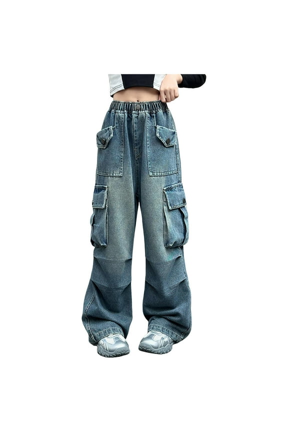 Skinny Jeans For Women Girls Plus Size Jeans Girls Jeans Wide Leg/Flare/Skinny Denim Pants Ripped Baggy High Waisted with Pockets Teen Casual Kids Blue 11-12 Years