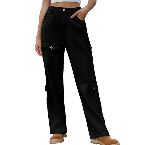 Skinny Jeans for Women Cargo Pants for Women High Waisted Stretchy Pull on Pants with Pockets Straight Wide Leg Pants S-43 Black M