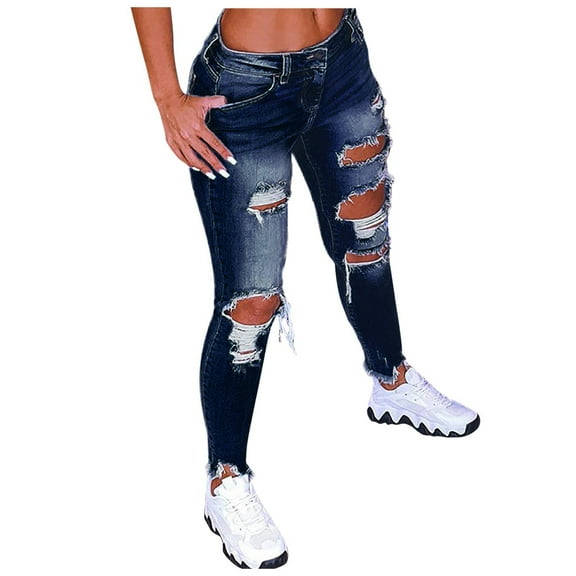 Skinny Jeans for Women, Comdrip Women Solid Color Hole Low Waist Jeans Flares Ankle Fashion Pants Trouser Jeans for Women Dark Blue S