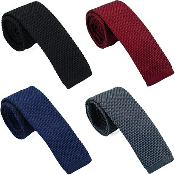 Skinny Knit NeckTies for Men, 4-pcs 2.2" Flat-end Smart Sock Ties