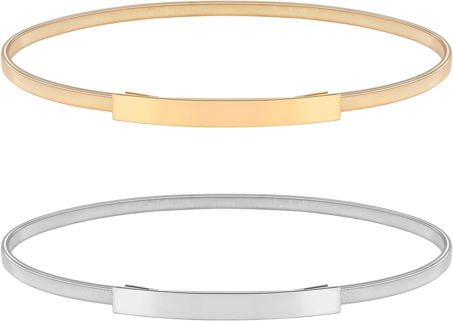 Women Skinny Metal Chain Waist Belt Stretchy Cinch Dress Accessory Gold Silver Women Beige Skinny Elastic Fashion Accessory Belt Gold Chain  main image 4