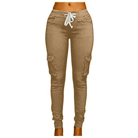 Skinny Pants For Women Pencil Pants Sports Casual High Waist Pants Stretch Skinny Fashion Leggings For Women Khaki Large