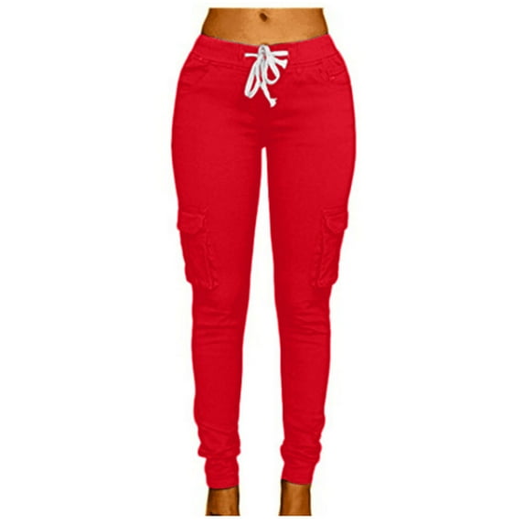 Skinny Pants For Women Pencil Pants Sports Casual High Waist Pants Stretch Skinny Fashion Leggings For Women Red 3X-Large