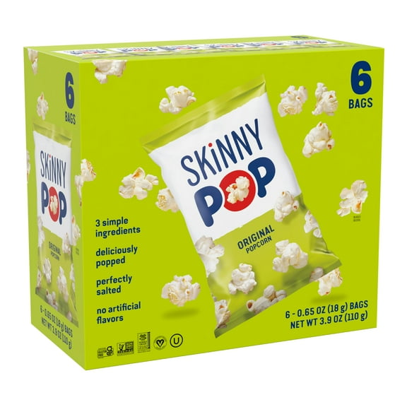 Skinny Pop - Healthy Whole Grain Popcorn Snack - 3.9 OZ, Case of 6
