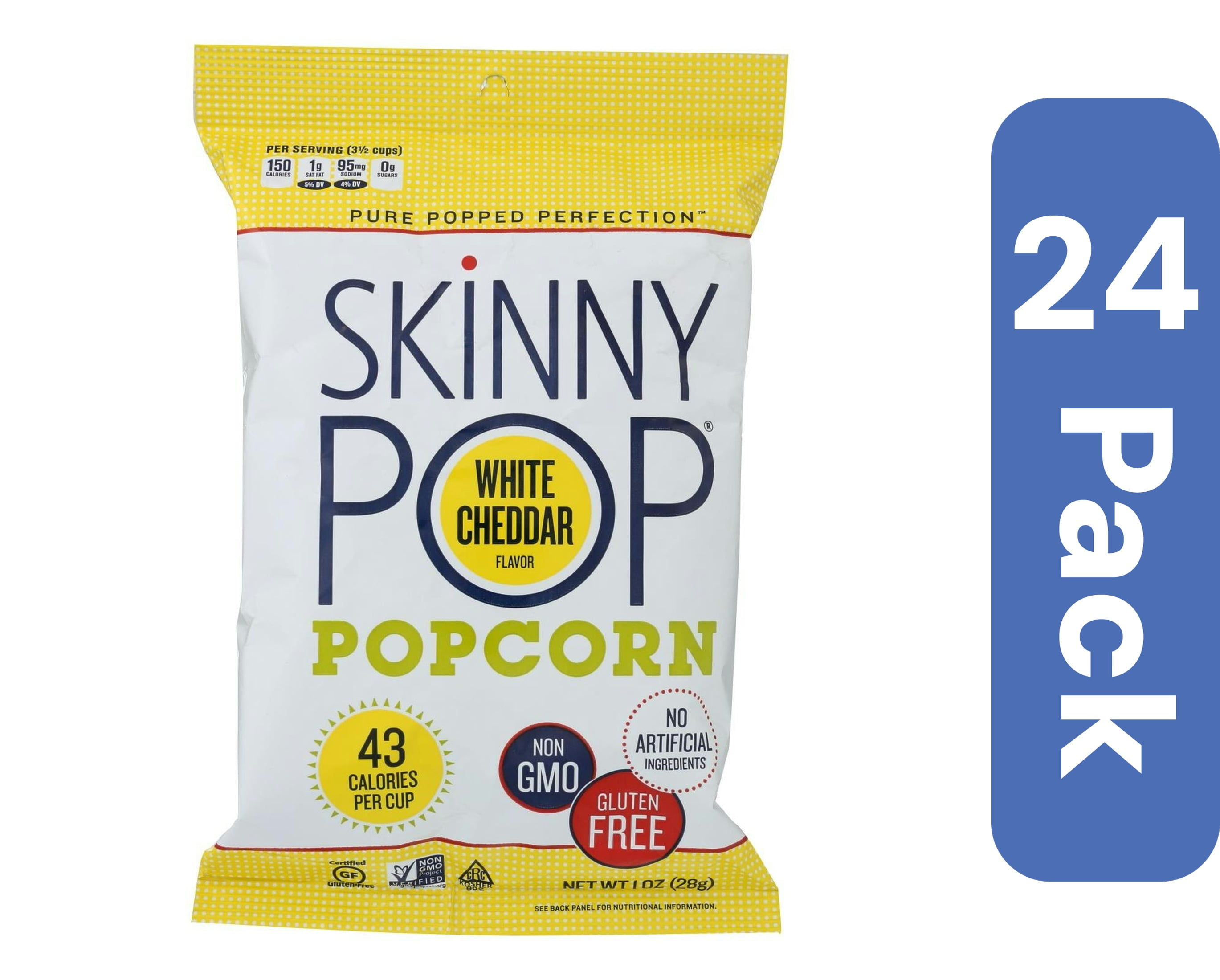 Skinny Pop Popcorn White Cheddar Snack Bag 1 oz (Pack Of 24)