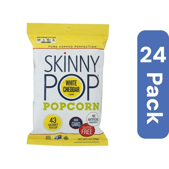 Skinny Pop Popcorn White Cheddar Snack Bag 1 oz (Pack Of 24)