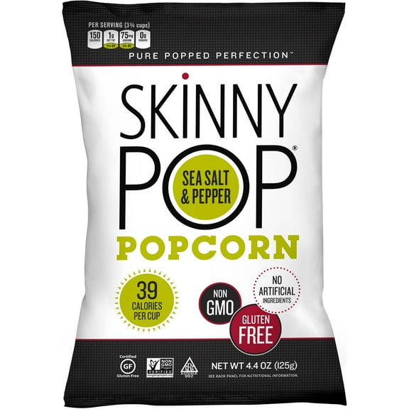 Skinny Pop Sea Salt & Pepper Popcorn, 4.4 oz(Pack of 12)