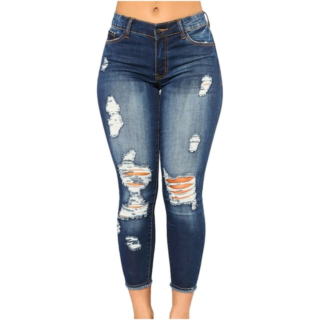 Skinny Ripped Jeans for Women Classic High Waist Stretch Jeans Slim Fit ...