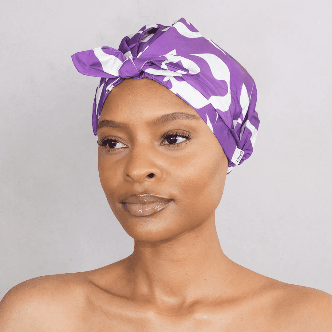 Esther Shower Cap –Lavender Design, Adjustable, Washable & Hair-Protective for All Hair Types