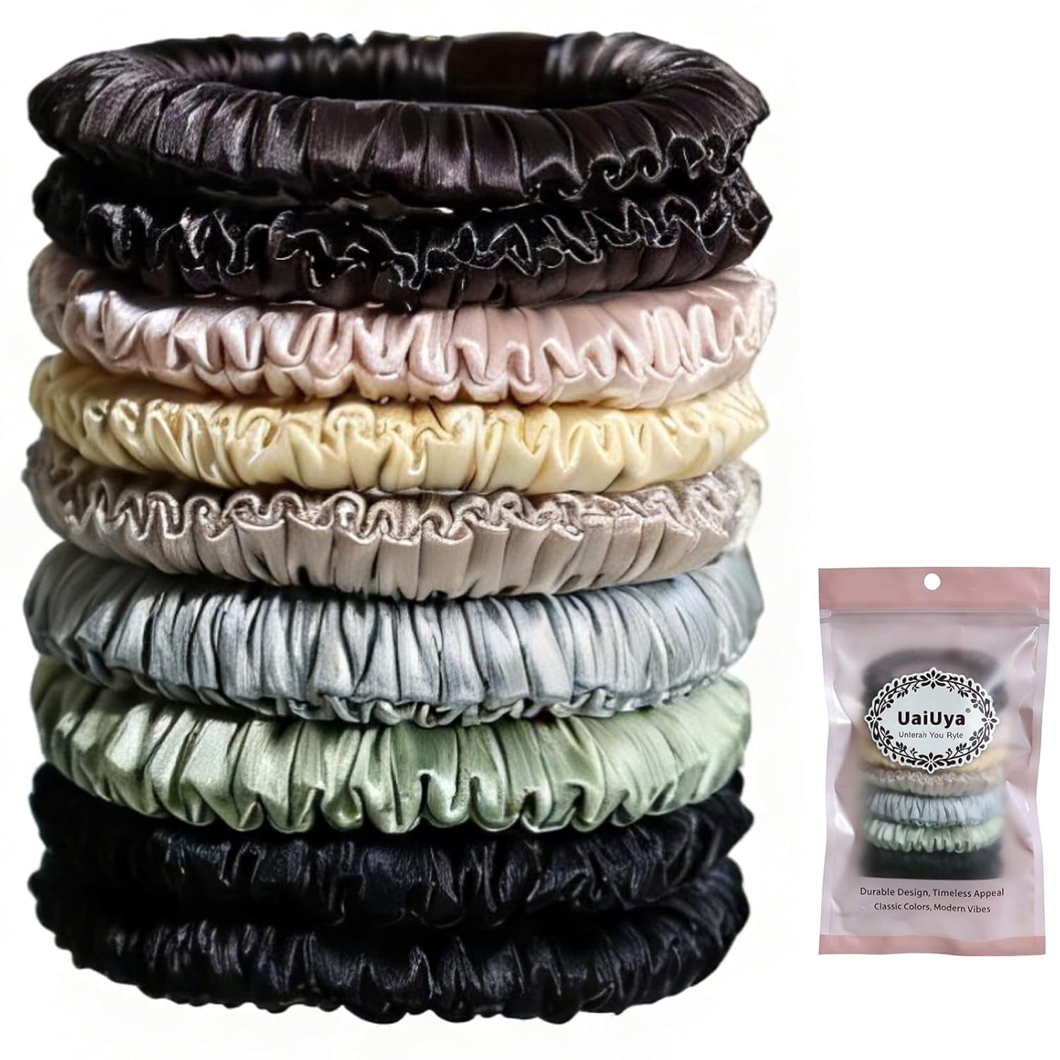 -Skinny Satin Scrunchies, Ultra Softer Than Silk Scrunchies Hair Ties, for Frizz & Breakage Prevention, Ideal Gifts for Women Basic