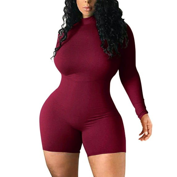 Skinny Slim Fit Sexy Solid Color Turtleneck Long Sleeve Rompers,Nightclub Wear Zipper Half Fashion Sports Fitness Pants Jumpsuit for Women