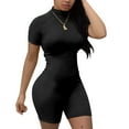thumbnail image 1 of Skinny Slim Fit Sexy Solid Color Turtleneck Short Sleeve Rompers,Nightclub Wear Fashion Sports Fitness Summer Shorts Bodycon for Women, 1 of 4