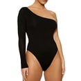 thumbnail image 1 of Skinny Solid Color One Shoulder Long Sleeve Milk Silk Bodysuit,Solid Asymmetric Bodysuit for Women, 1 of 6