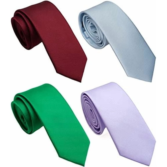 Skinny Solid Ties for Men, 2.5 inch Slim Plain Neckties 4-Pack