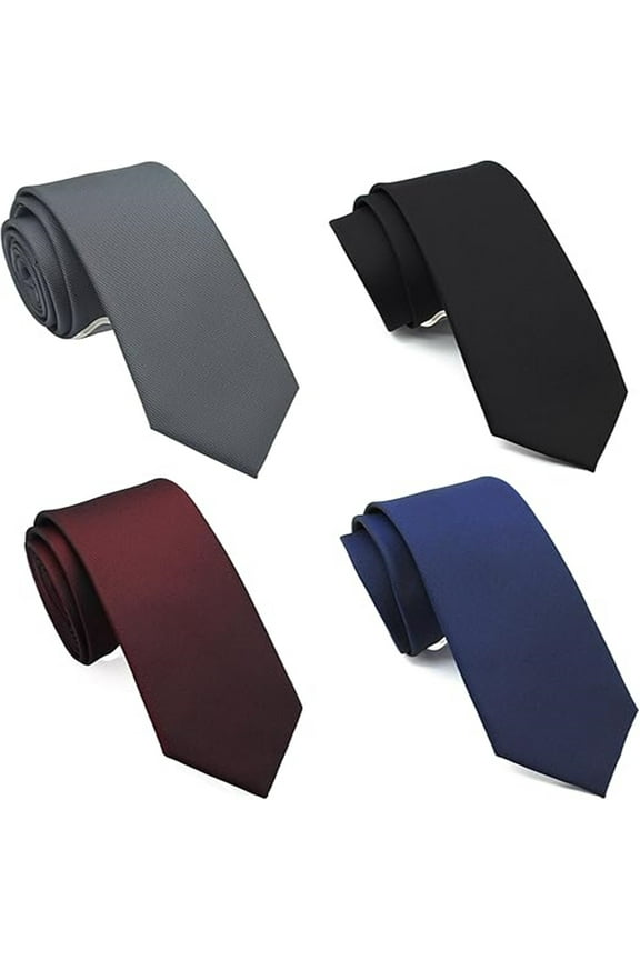 Skinny Solid Ties for Men, 2.5 inch Slim Plain Neckties 4-pack