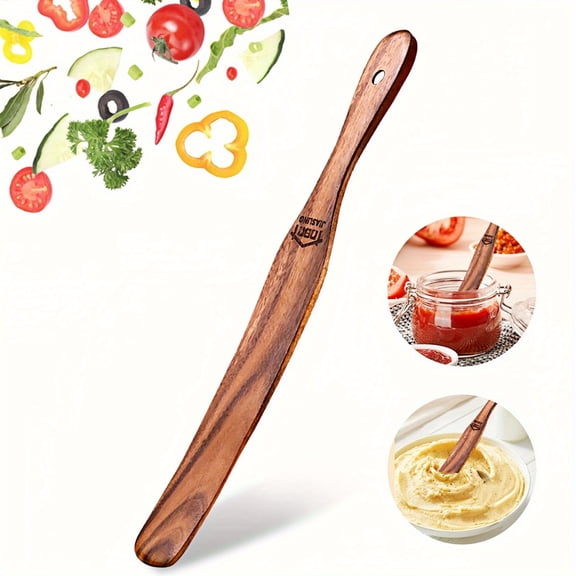 Skinny Spurtle, Handmade Wooden Kitchen Utensils, Ergonomic Spatula for Sourdough & Deep Jars, Mixing Reaching Bottom of Jar Dough Whisk, Food Spurtles Kitchen Tools