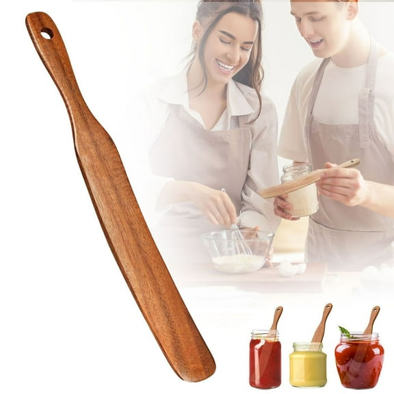 Skinny Spurtle for Sourdough Starter, Mixing, Reaching Bottom of Jar, Dough Whisk, Natural from High Moist Resistance Teak, Spurtles Kitchen Tools Wooden Kitchen Utensils for NonStick Cookware