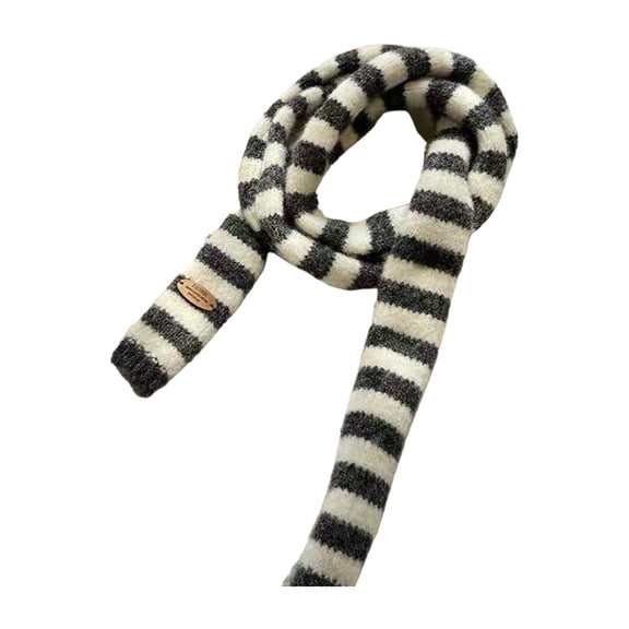 Skinny Striped Scarf Colorful Knit Design Thin Fit Neckerchief Polyester Unisex Neck Wrap For Autumn And Winter