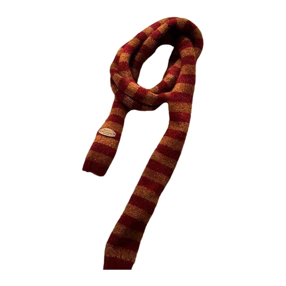 Skinny Striped Scarf Colorful Knit Design Thin Fit Neckerchief Polyester Unisex Neck Wrap For Autumn And Winter