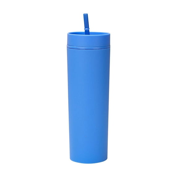 Skinny Tumblers Frosted Colored Acrylic Tumblers with Straws and Lids, 16 Double Wall Tumblers for Cold Drinks, Reusable Cups Vinyl Gifts, with Straw