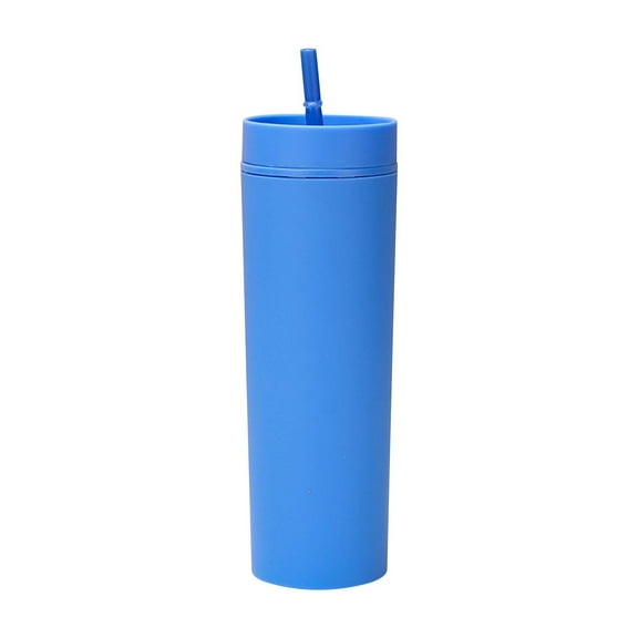 Skinny Tumblers with Lids and Straws 16 Double Wall Insulated Acrylic Cups for Cold Drinks Reusable Tumblers for School or Office Set of 5 Frosted Color Vinyl