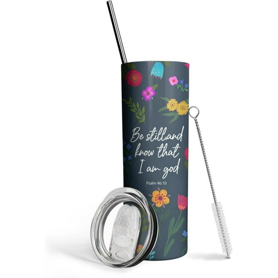 Skinny Tumblers,Vacuum Insulated Tumbler With Straw,Cute 20 Oz Travel Tumbler,Birthday Gift for Women,Mom,Bridesmaid,Sister Co-worker,Boss and Friends (Christian)