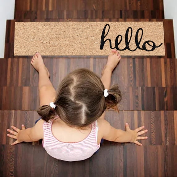 Skinny Welcome Doormat - Narrow Non-Slip Entry Mat for Front Door, Stairs & Hallway - Farmhouse Decor Indoor Outdoor Rug for Small Spaces, Playhouse, Campers
