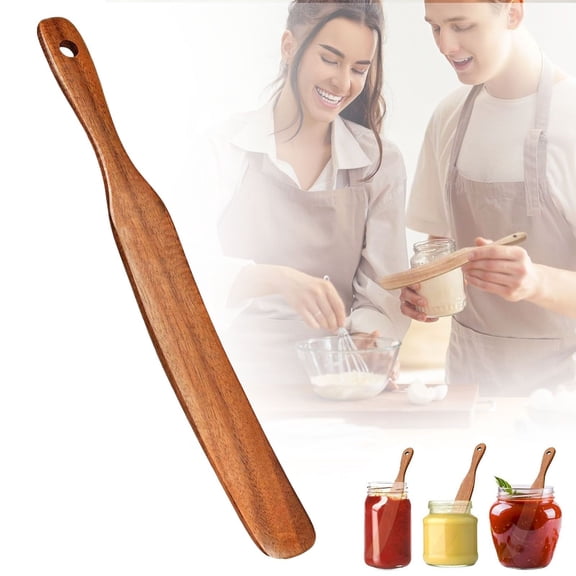Skinny Wooden Spurtle Scraper & Dough Whisk for Bread Baking, Jar Scraping, Nonstick Cookware - 11 Inch
