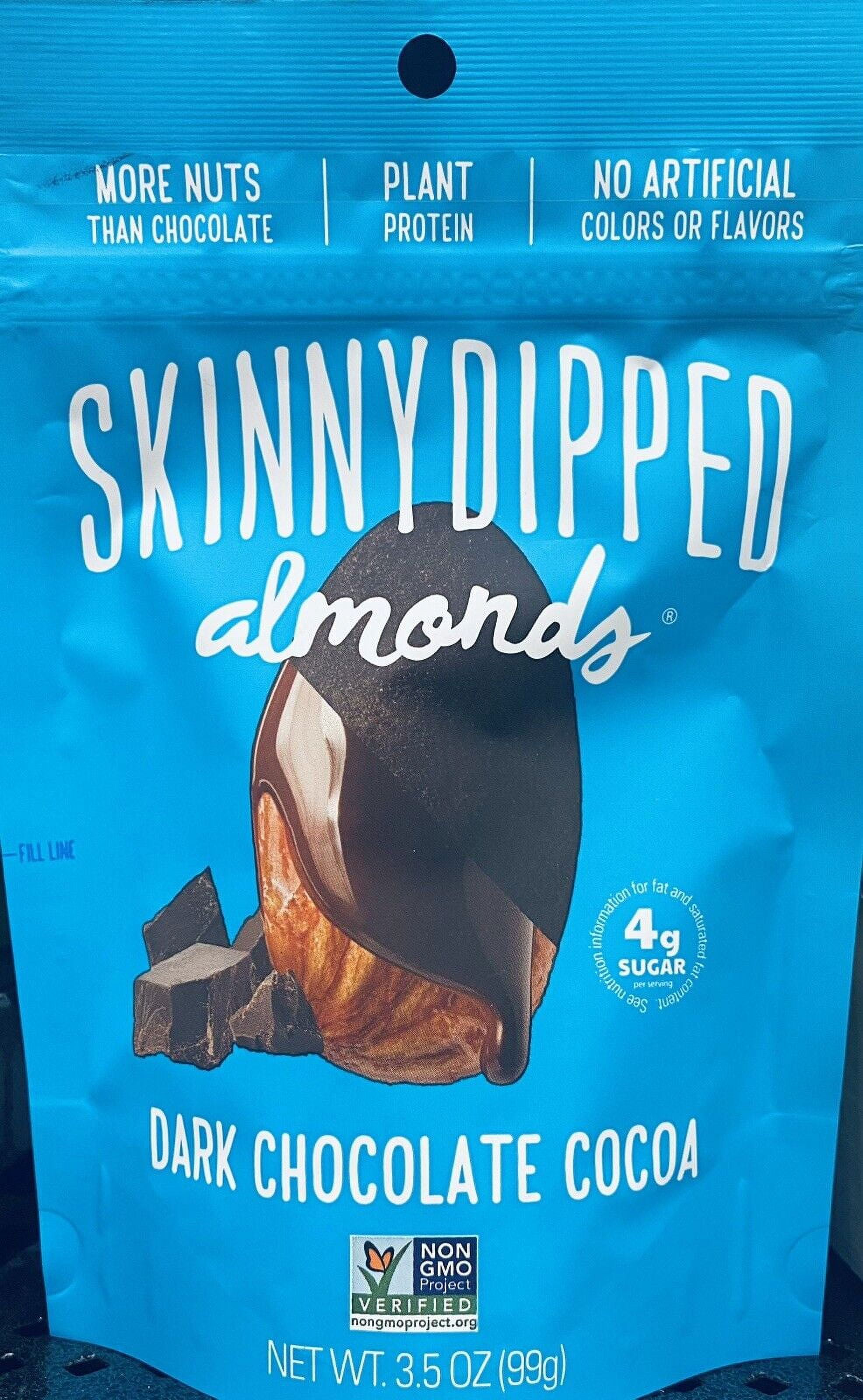 SkinnyDipped DARK CHOCOLATE COCOA Covered ALMONDS Plant Protein 3.5 oz