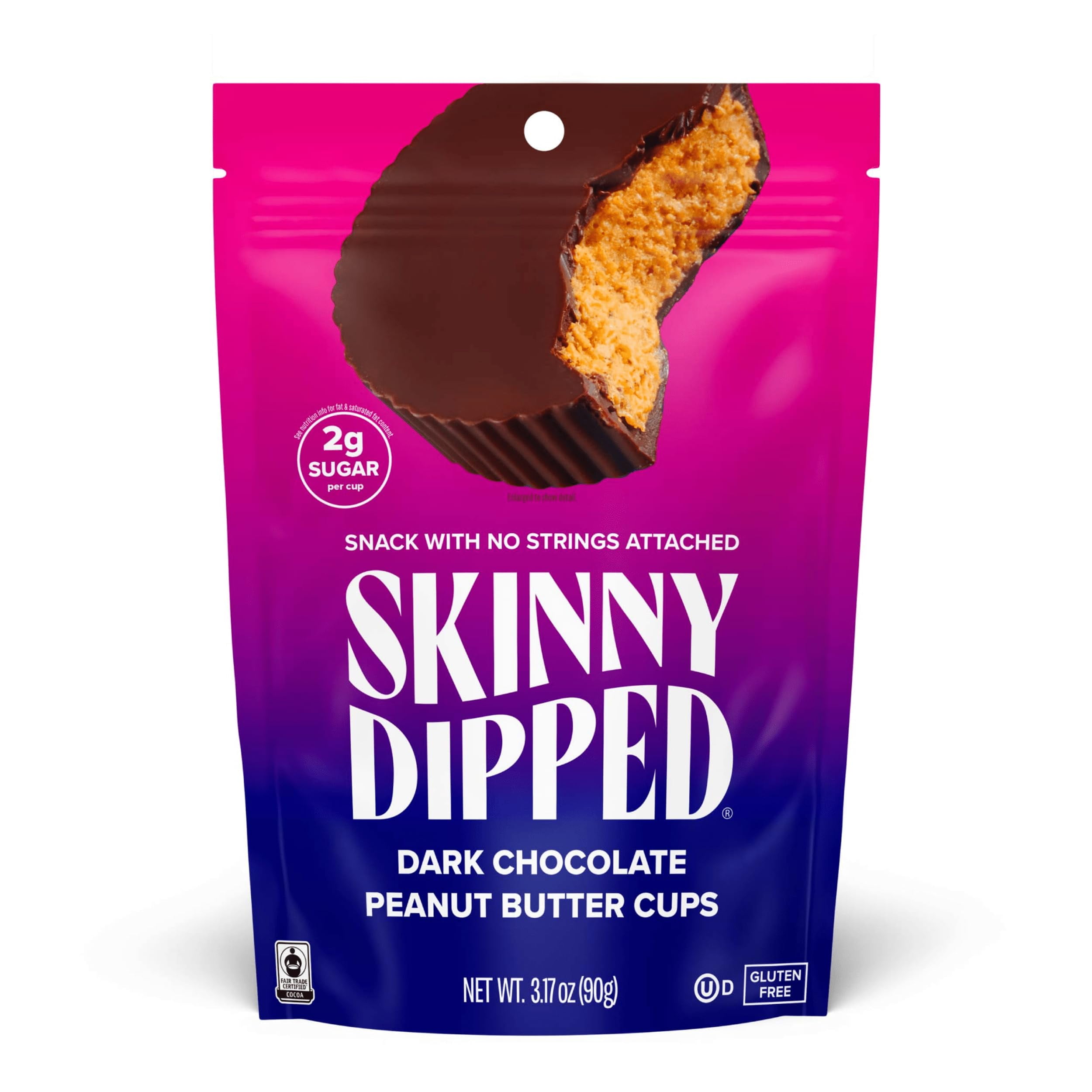 SkinnyDipped Dark Chocolate Peanut Butter Cups, 2g Sugar per Cup, Keto Friendly, No Palm Oil, Gluten Free, 3.2oz, 4 Pack (24 Cups Total)