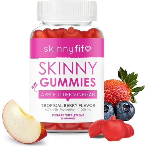 SkinnyFit Skinny Gummies Apple Cider Vinegar Gummies w/ The Mother, Healthy Weight, Immune Support, Vitamin B9, B12, Beetroot, Pomegranate, Vegan-Friendly, 60 Count