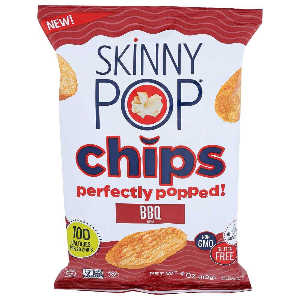 SkinnyPop BBQ Popped Chips, 12ct, 4oz Grocery Sized Bags, Skinny Pop