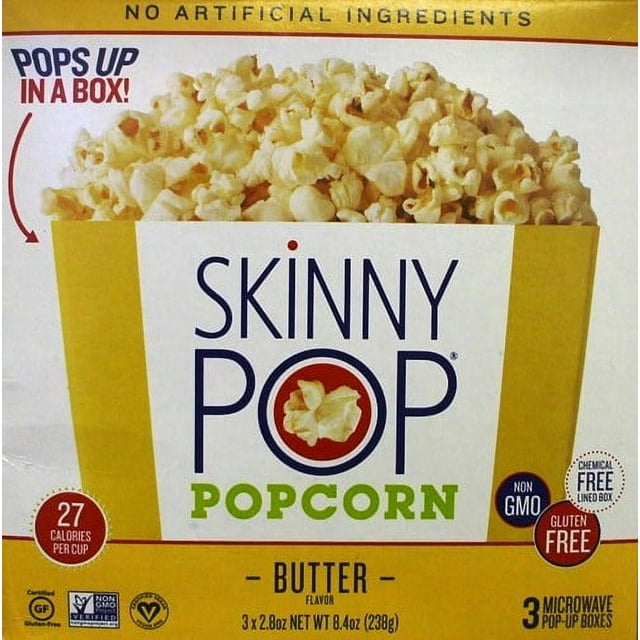 SkinnyPop Butter Microwave Popcorn Pop Up Bowls, 8.4 Oz., 3 Box
