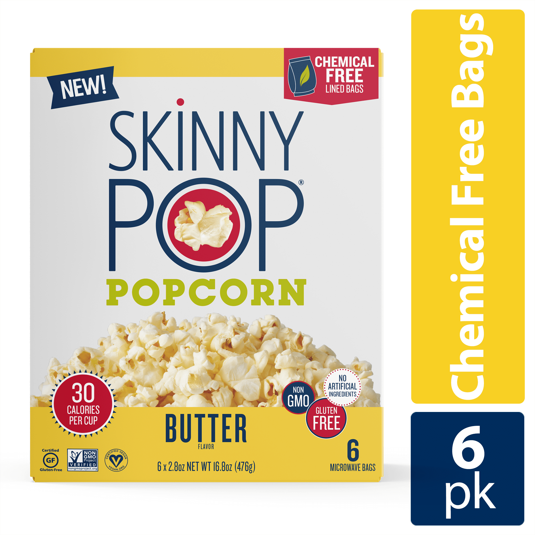 SkinnyPop GlutenFree Butter Microwave Popcorn, 2.8 oz, 6 Count