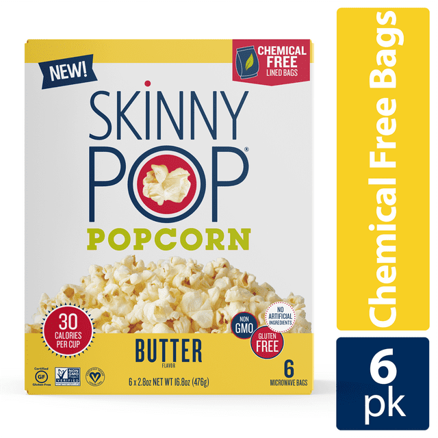 SkinnyPop Gluten-Free Butter Microwave Popcorn, 2.8 oz, 6 Count