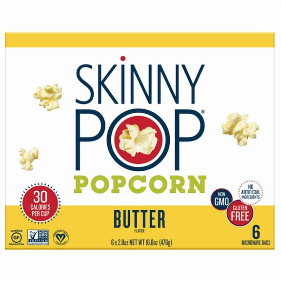 SkinnyPop Gluten-Free Butter Microwave Popcorn Snack Multipack, 2.8 oz (6 count)- 4 Pack