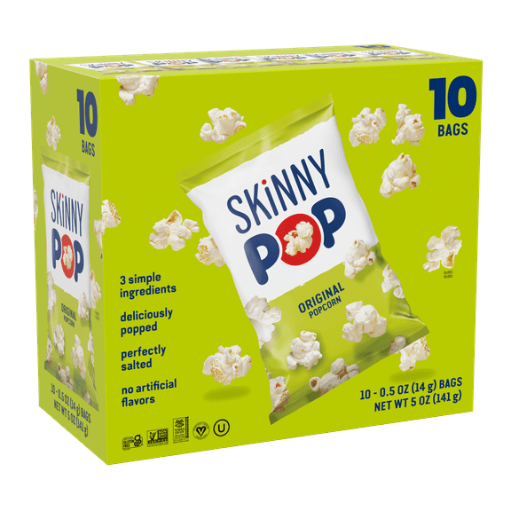 SkinnyPop Gluten-Free Original Popcorn, 0.5 oz Snack-Size Bags, 10 Count - pack of 2