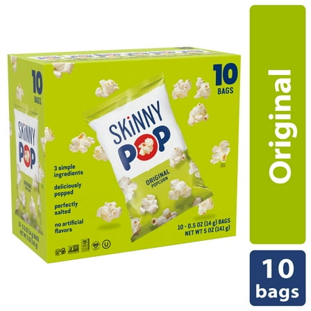 SkinnyPop Gluten-Free Original Popcorn, 0.5 oz Snack-Size Bags, 10 Count