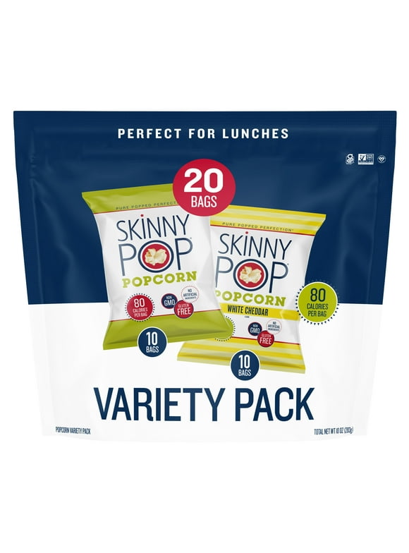 SkinnyPop Gluten-Free Original and White Cheddar Popcorn Variety Pack, 0.5 oz, 20 Count