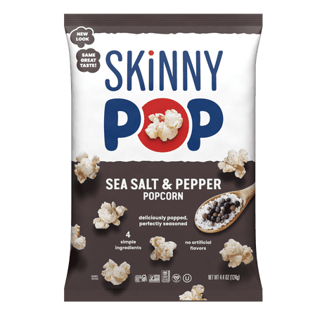 SkinnyPop Gluten-Free Sea Salt & Black Pepper Popcorn Snack, 4.4 oz