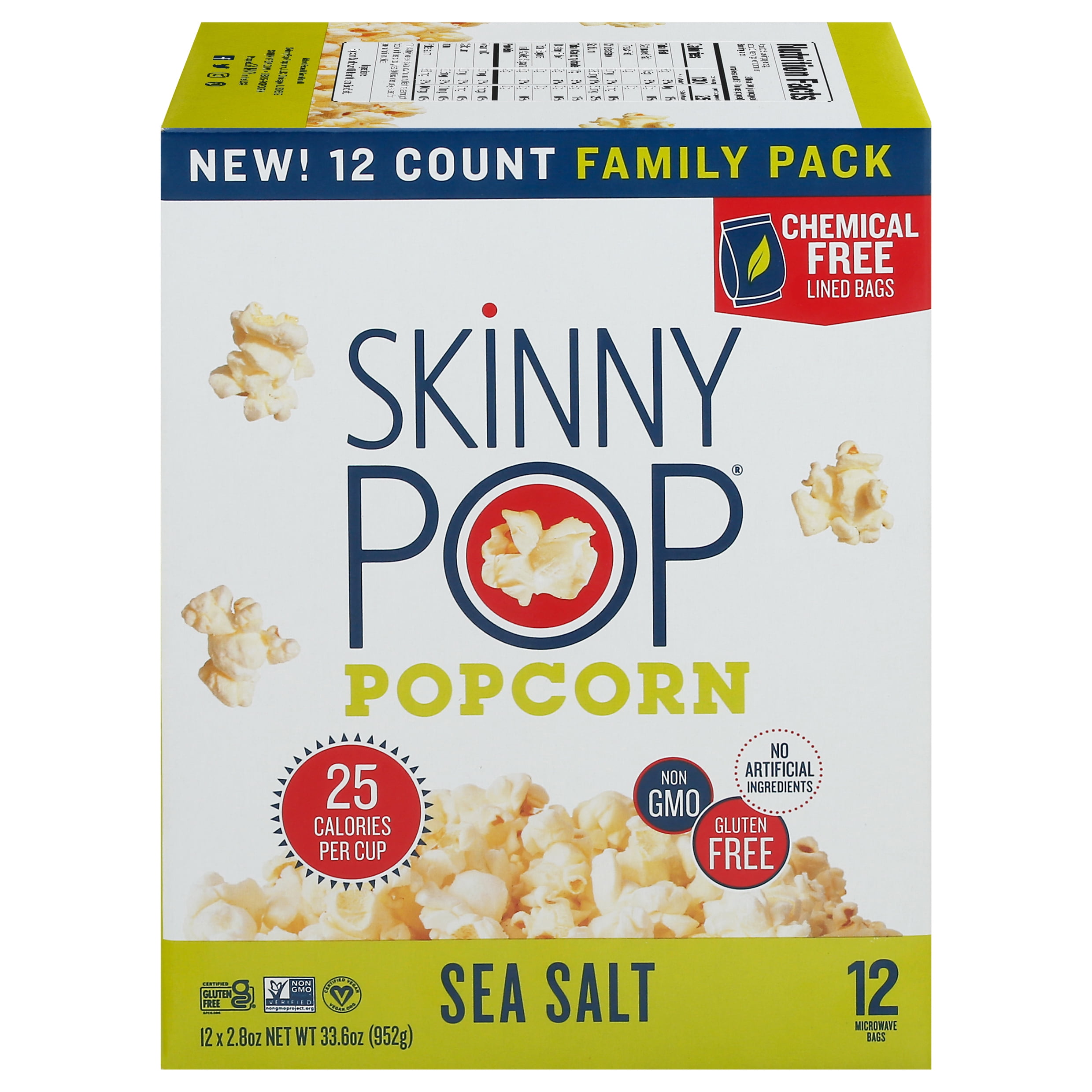 SkinnyPop GlutenFree Sea Salt Microwave Popcorn, 2.8 oz, 12 Count