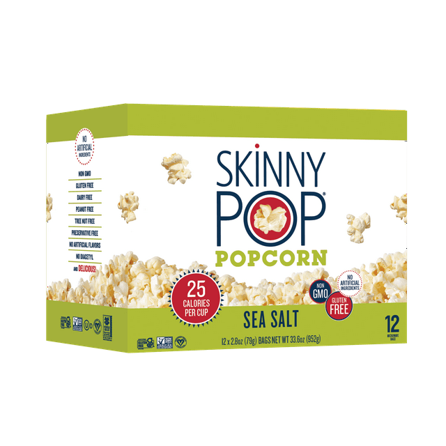 SkinnyPop GlutenFree Sea Salt Microwave Popcorn, 2.8 oz, 12 Count