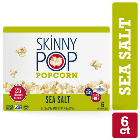 SkinnyPop Gluten-Free Sea Salt Microwave Popcorn Snack Multipack, 2.8 oz (6 count)