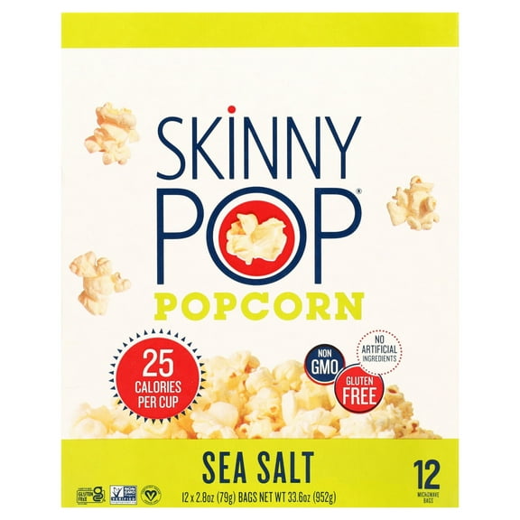 SkinnyPop Gluten-Free Sea Salt Microwave Popcorn Snack Multipack, 2.8 oz (12 count)
